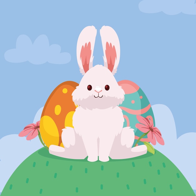 토끼가 앉아있는 봄 계란