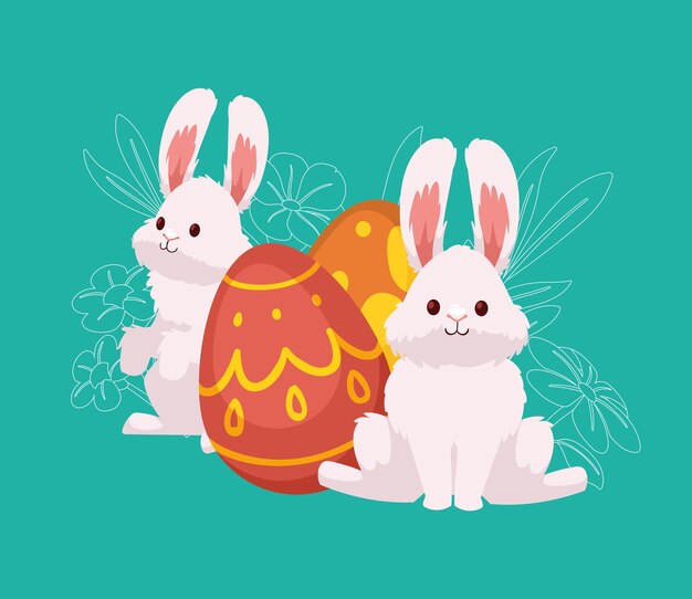 Spring eggs with rabbits couple