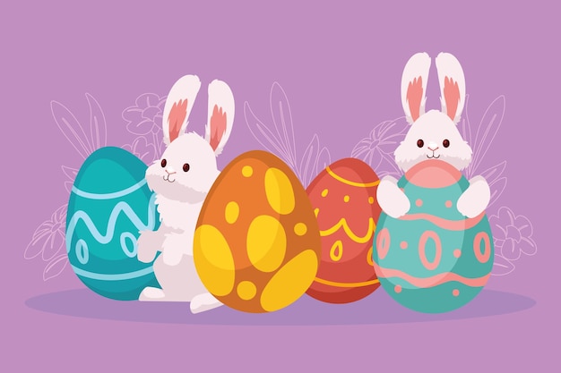 Spring eggs with rabbits