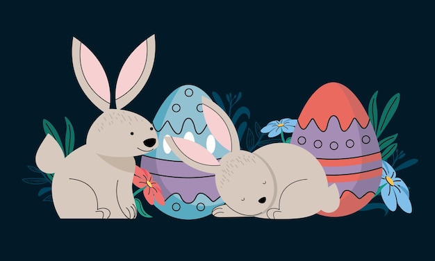 Free vector spring eggs with rabbits