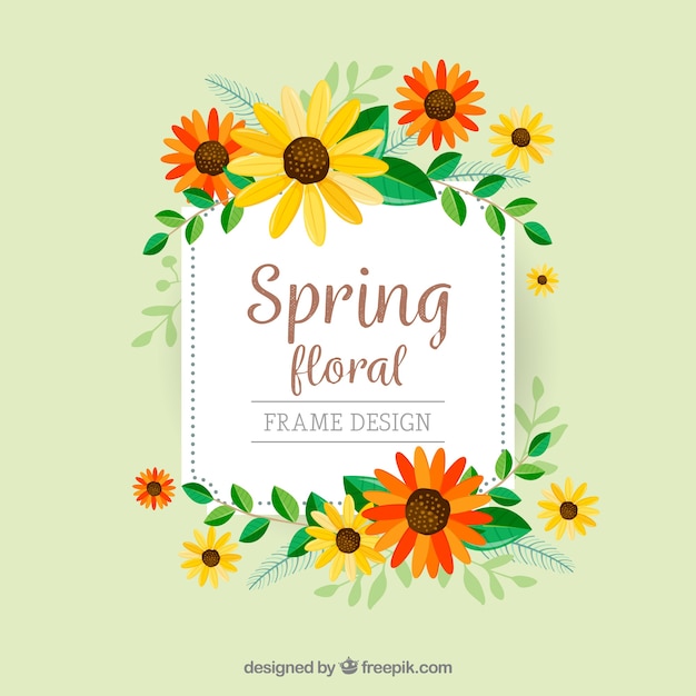 Free vector spring floral frame in flat style