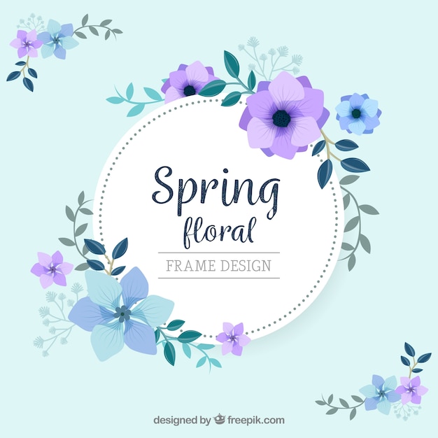 Spring floral frame in flat style