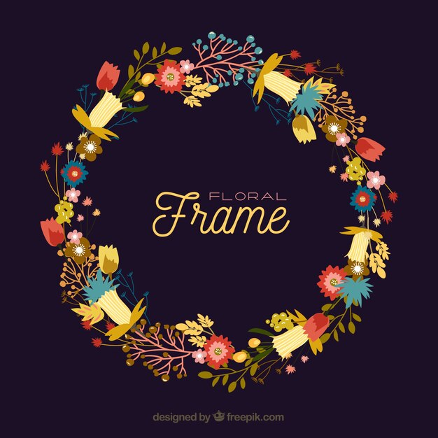 Spring floral frame in flat style