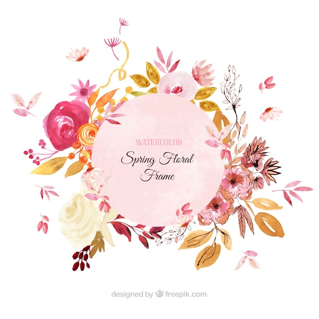 Spring floral frame in watercolor style