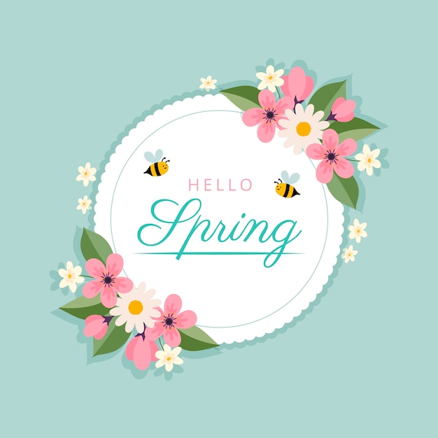 Free vector spring floral frame with bees