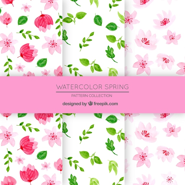 Spring floral patterns collection in watercolor style
