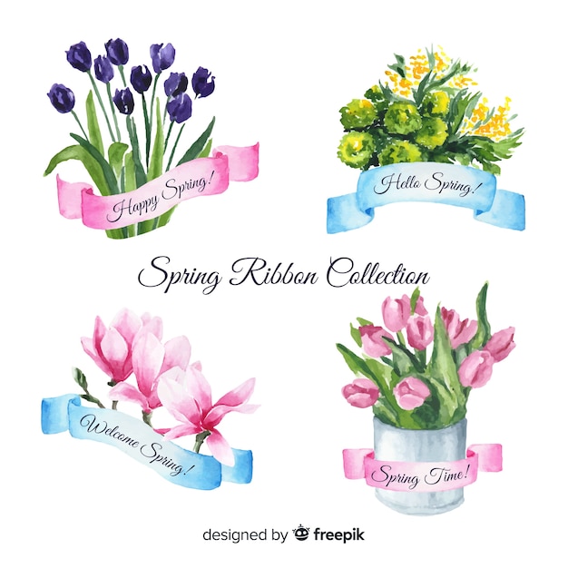 Free vector spring floral ribbon collection