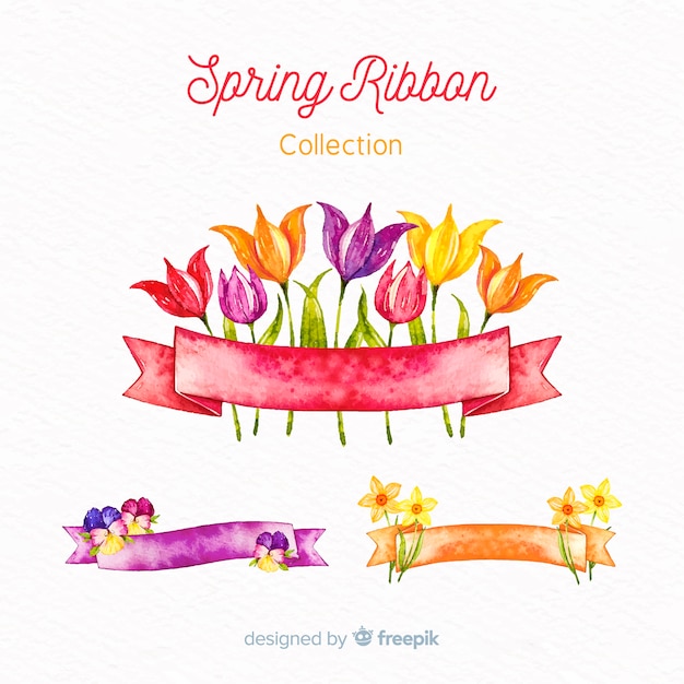 Free vector spring floral ribbon collection