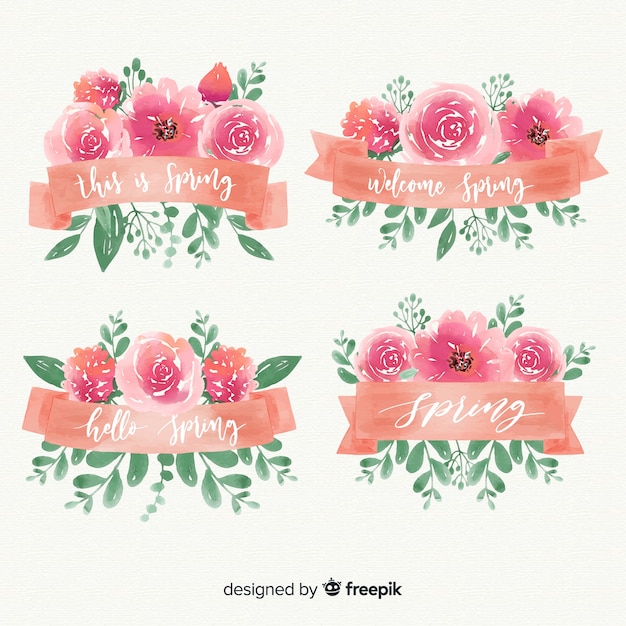 Free vector spring floral ribbon collection