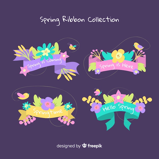 Free vector spring floral ribbon collection