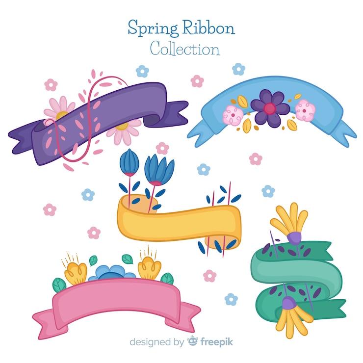 Free Vector spring floral ribbon collection