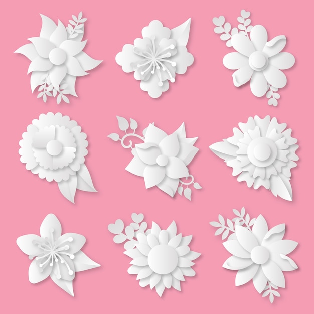 Spring flower collection in paper style