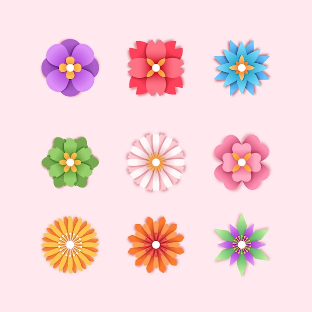 Free vector spring flower collection in paper style