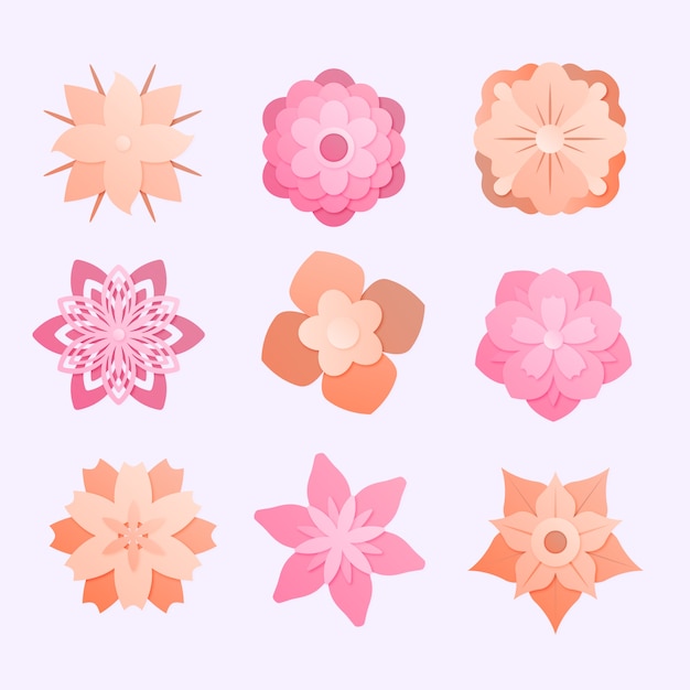 Spring flower collection in paper style