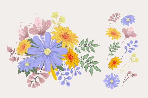 Vettore gratuito collezione di fiori primaverili