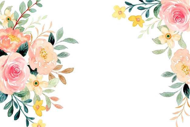 Free vector spring flower frame background with watercolor