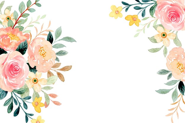 Spring flower frame background with watercolor
