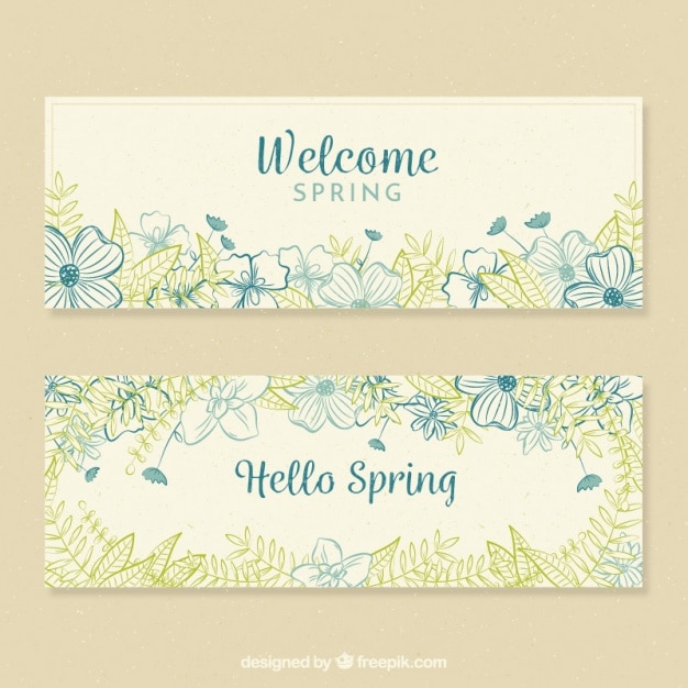 Free vector spring flower sketches banners