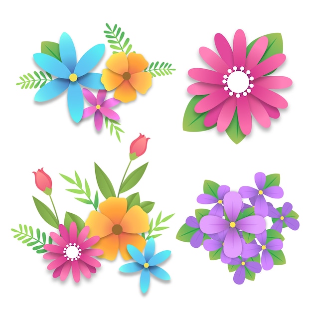 Spring flowers collection in paper style