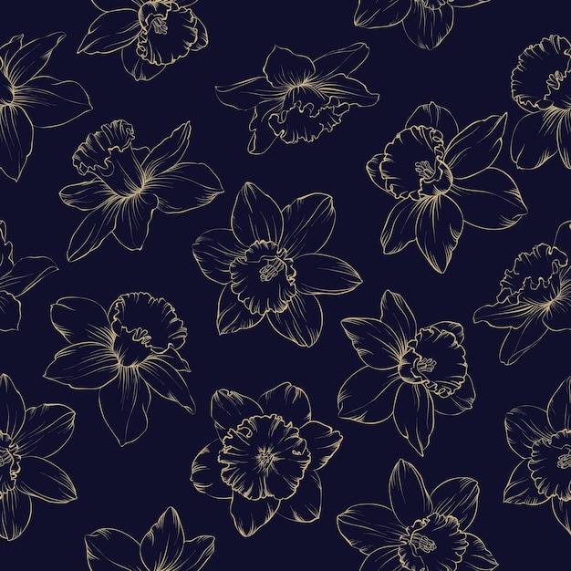 Весенние цветы ткани бесшовный узор на синем фоне векторные иллюстрации