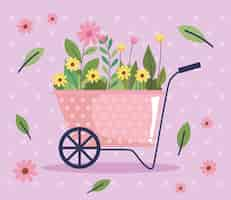 Free vector spring flowers in wheelbarrow