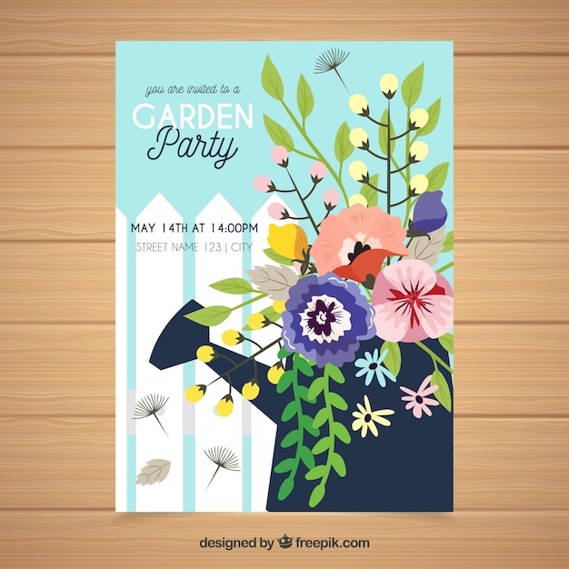 Free vector spring garden party invitation in hand drawn style