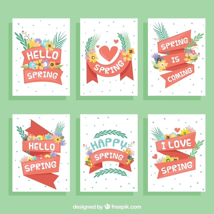 Free Vector spring greeting card collection of six