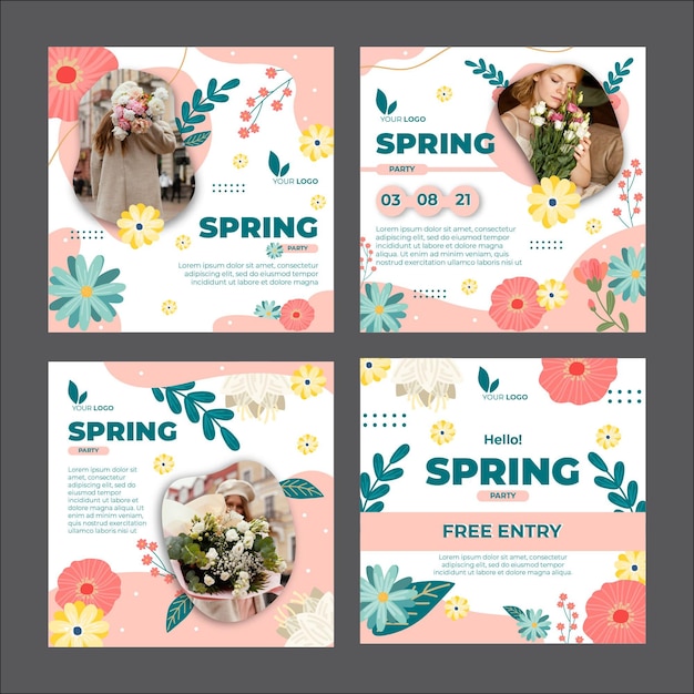 Free vector spring instagram posts