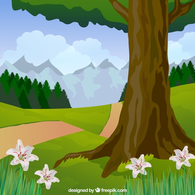 Free vector spring landscape background in realistic style