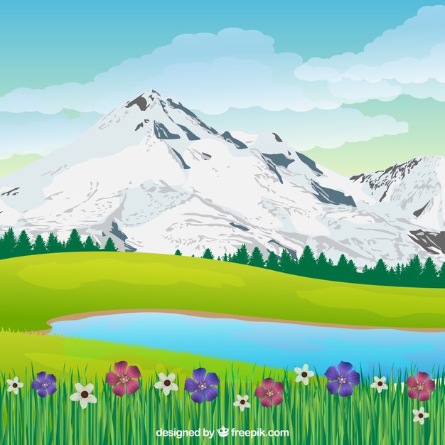 Spring landscape background in realistic style