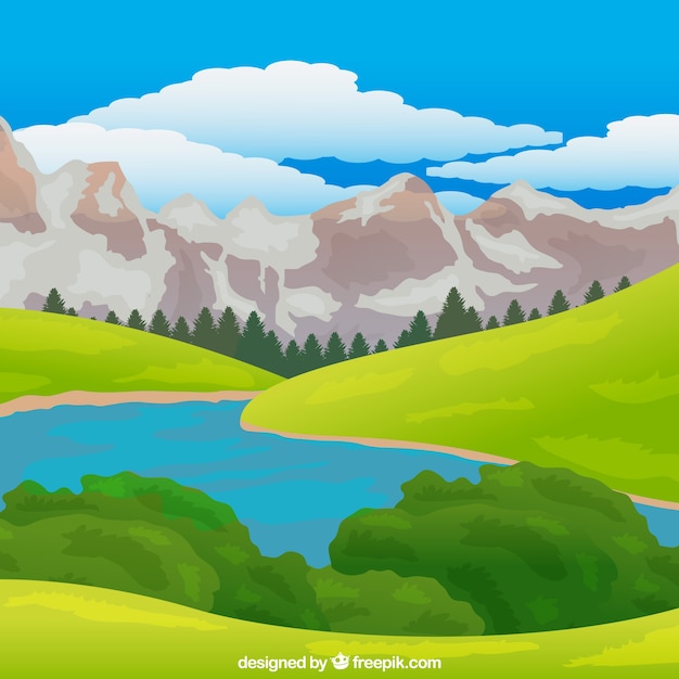 Free vector spring landscape background in realistic style