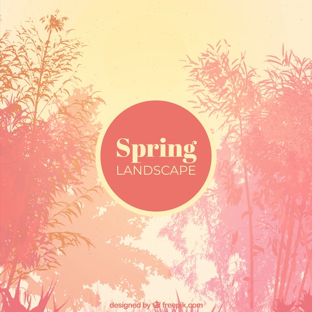 Free vector spring landscape background in watercolor style