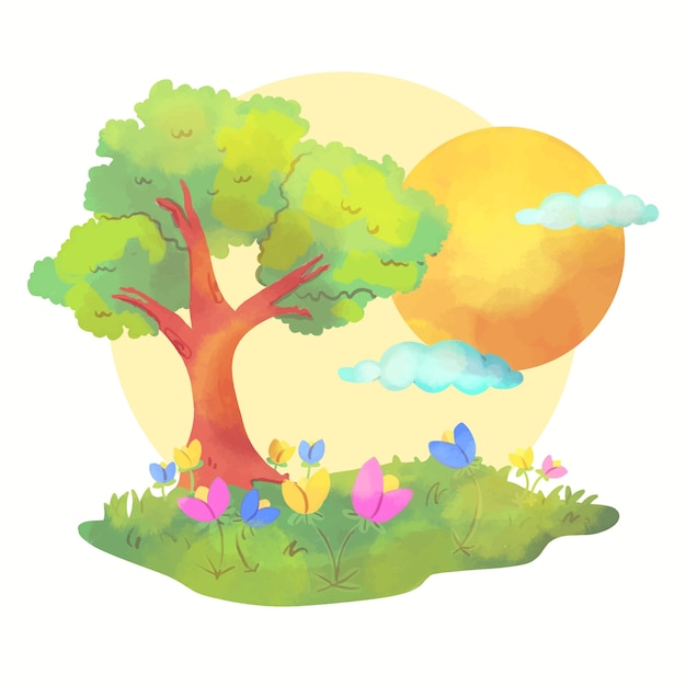 Free vector spring landscape in daylight with flowers