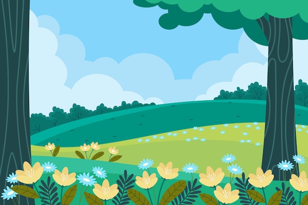 Free vector spring landscape scene