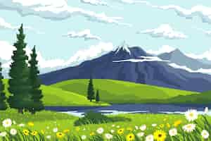 Free vector spring landscape scene