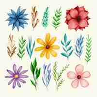 Free vector spring leaves and colorful flowers