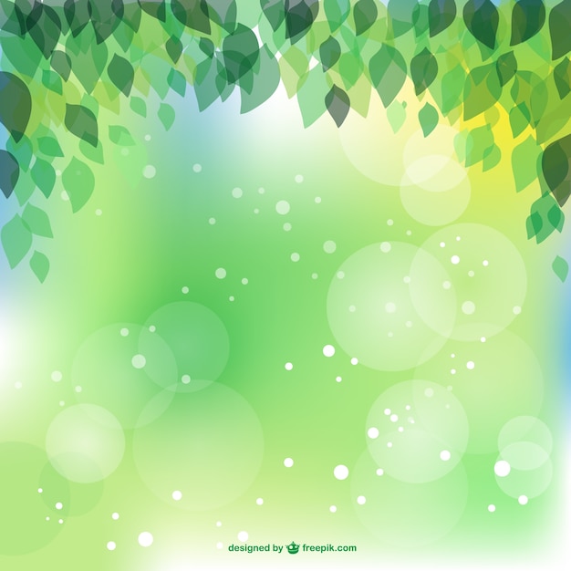 Free vector spring leaves and green bokeh effect