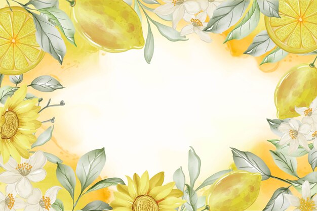 Spring lemon flower watercolor frame background