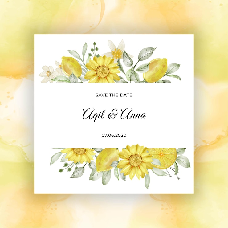 Free Vector spring lemon flower watercolor   wedding invitation