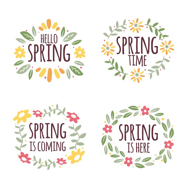 Free Vector spring lettering surrounded by floral frame badges
