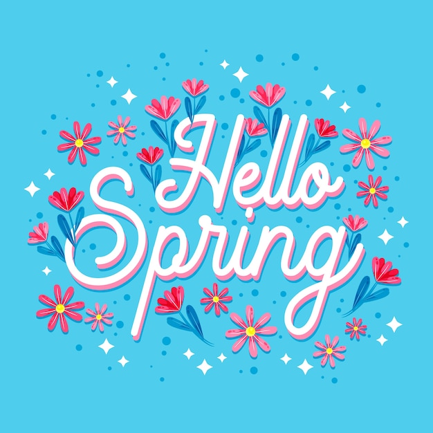 Free vector spring lettering with beautiful flowers