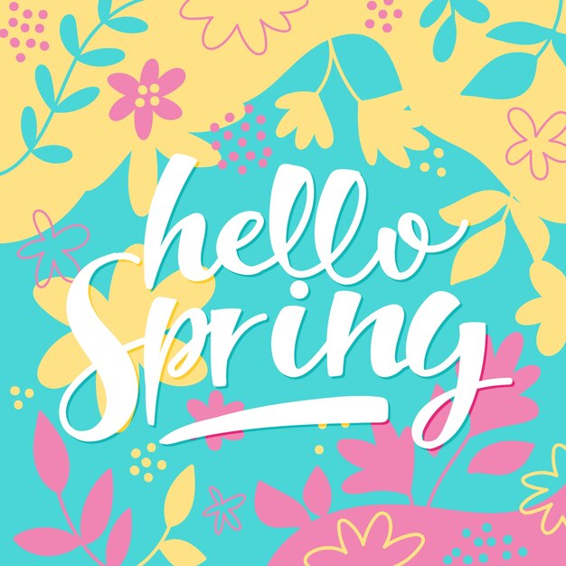 Spring lettering with drawn flowers