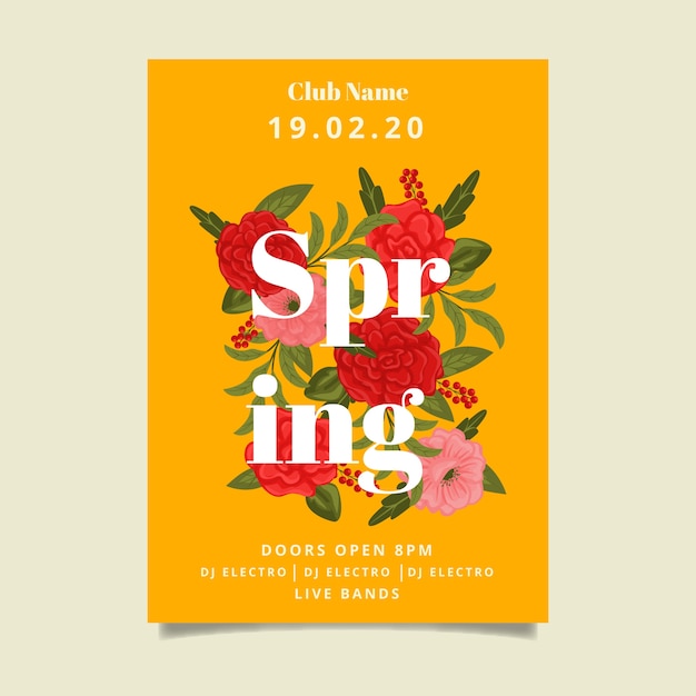 Весенняя вечеринка цветочный дизайн шаблона плаката