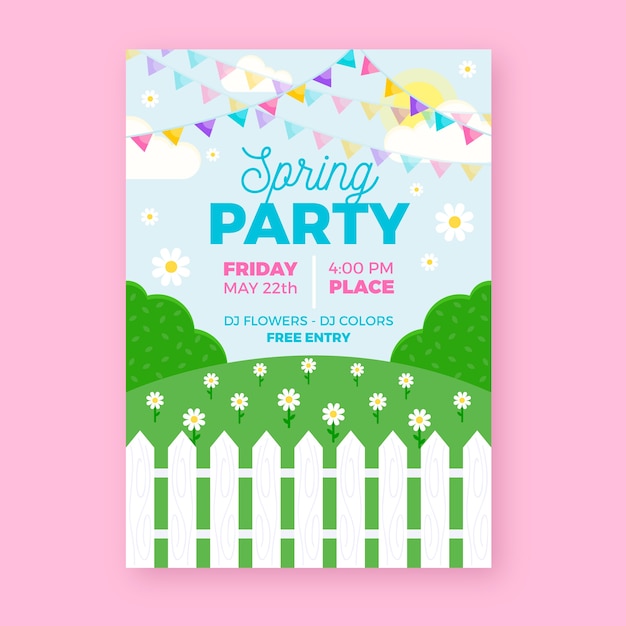 Free vector spring party flyer template in flat design