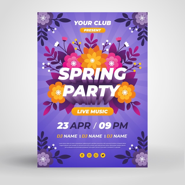 Spring party flyer template in flat design