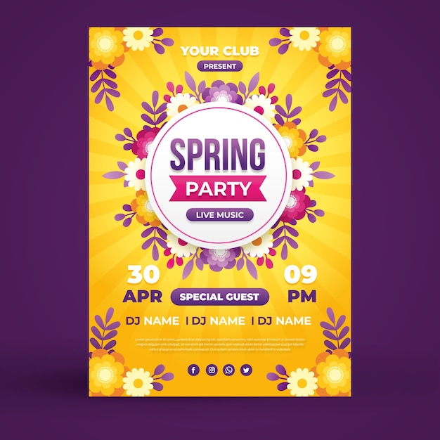 Spring party flyer template in flat design