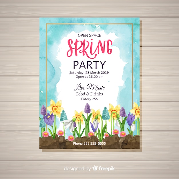 Free vector spring party flyer