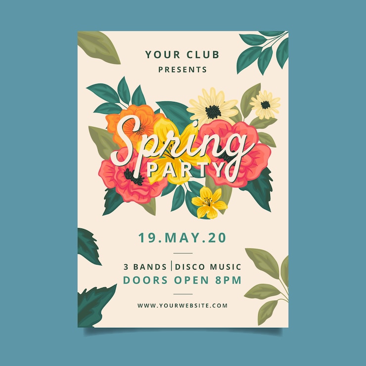 Free Vector spring party poster template style