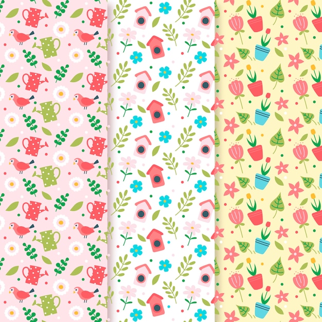Spring pattern collection with plants and flowers
