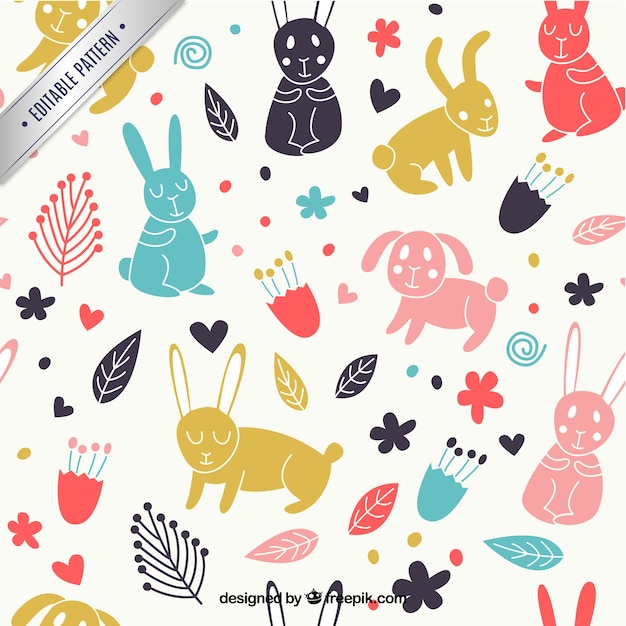 Free vector spring pattern with animals and flowers